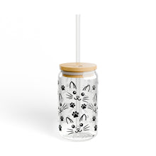 Load image into Gallery viewer, Cat Face 16oz Sipper Glass with Straw and Lid