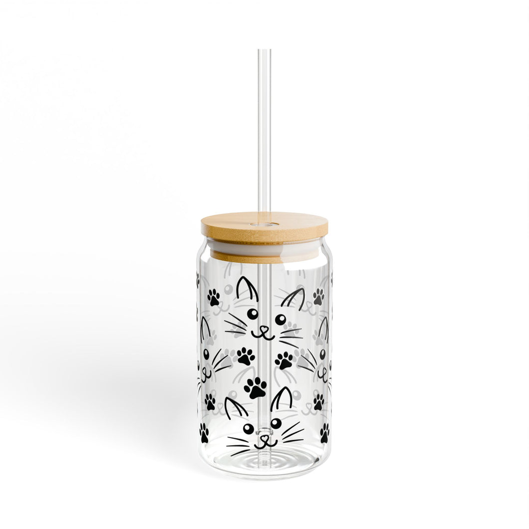 Cat Face 16oz Sipper Glass with Straw and Lid