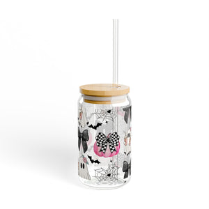 Pink Pumpkin and Ghost 16oz Glass with Lid and Straw
