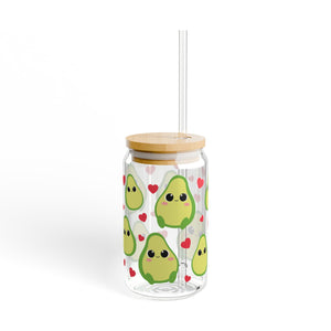 Cute Avocado 16oz Sipper Glass with Straw and Lid