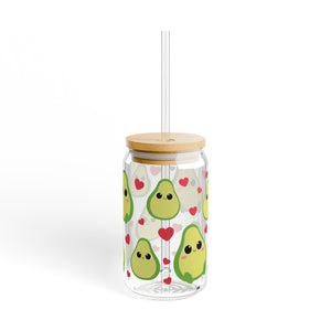 Cute Avocado 16oz Sipper Glass with Straw and Lid