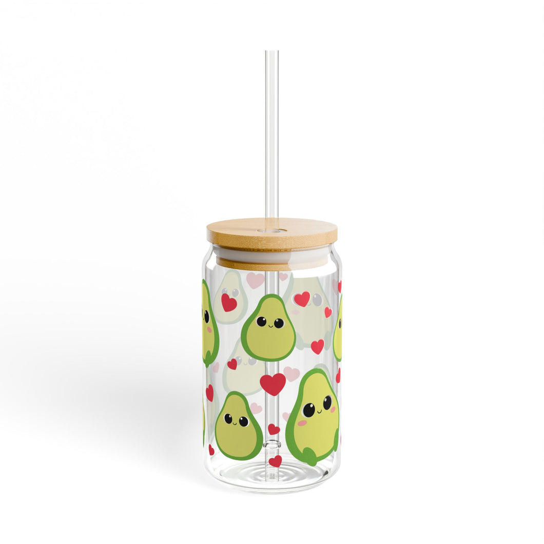 Cute Avocado 16oz Sipper Glass with Straw and Lid