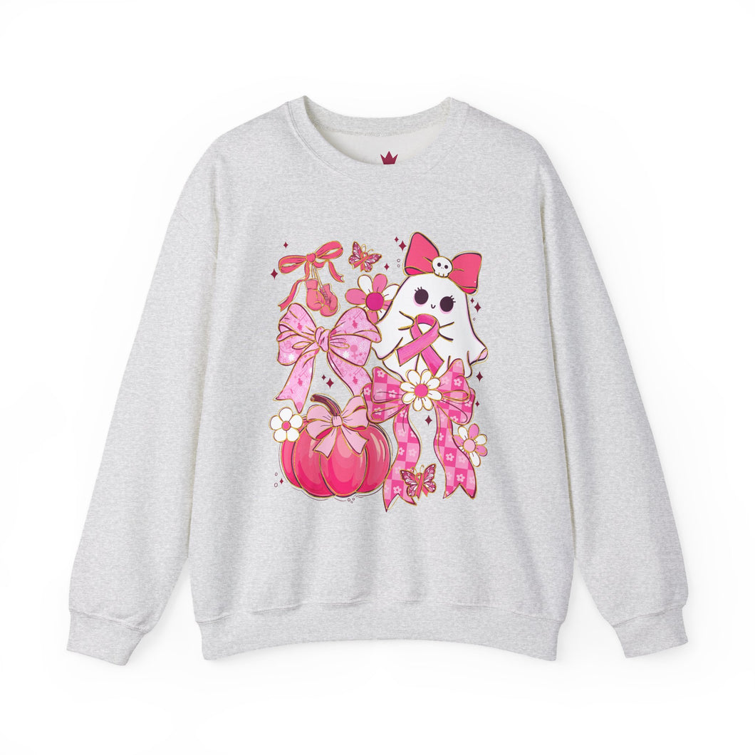 Breast Cancer Awareness with Ghost Crewneck Sweatshirt