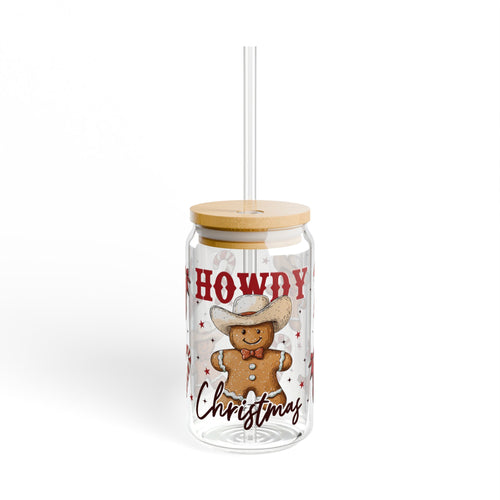 Howdy Christmas 16oz Sipper Glass with Straw and Lid
