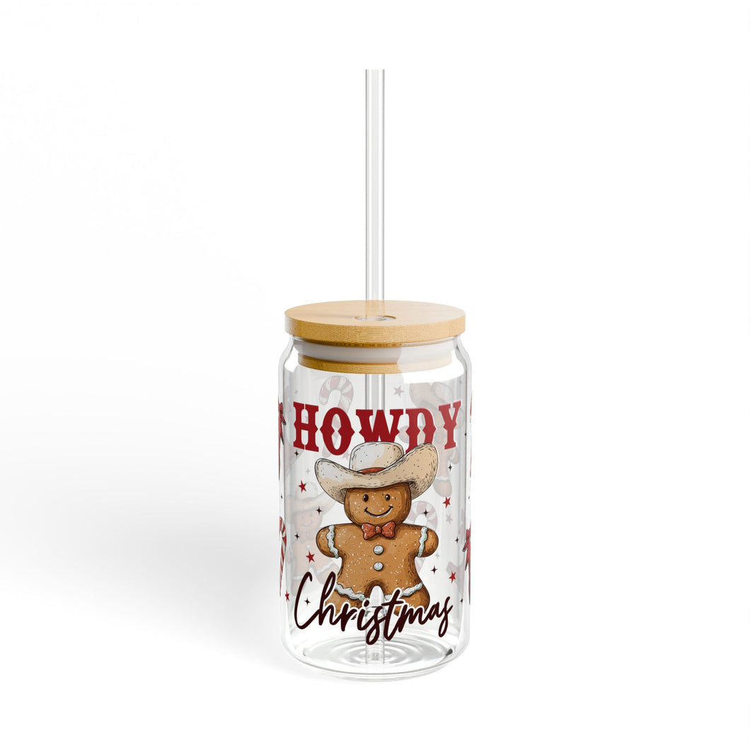 Howdy Christmas 16oz Sipper Glass with Straw and Lid