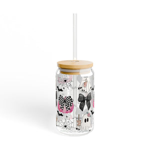 Pink Pumpkin and Ghost 16oz Glass with Lid and Straw