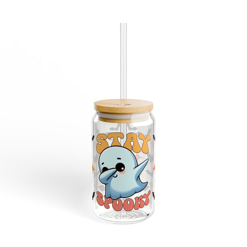 Cartoon Ghost 16oz Sipper Glass with Lid and Straw