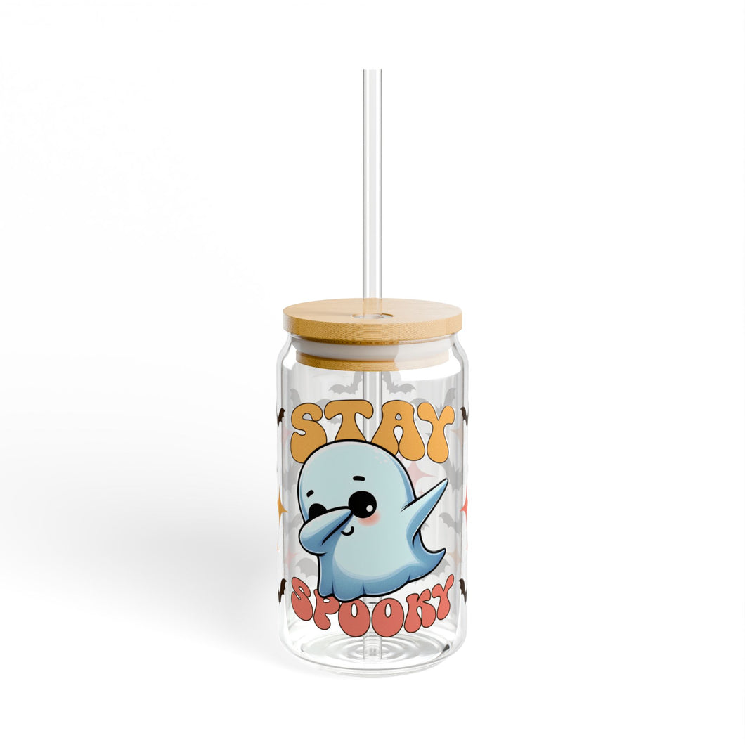 Cartoon Ghost 16oz Sipper Glass with Lid and Straw