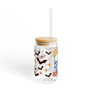 Cartoon Ghost 16oz Sipper Glass with Lid and Straw