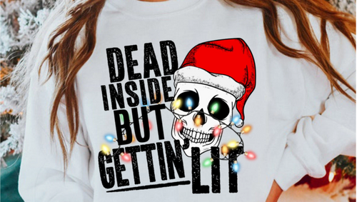 Sweatshirt with skeleton wearing santa hat and christmas lights with 
